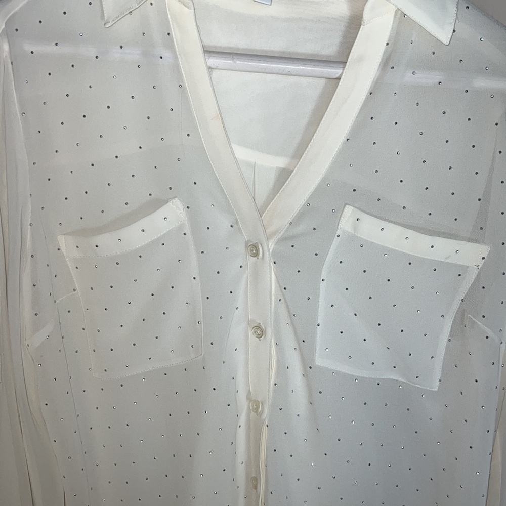 Express Semi Sheer Button Down Sparkle Blouse Siz… - image 3
